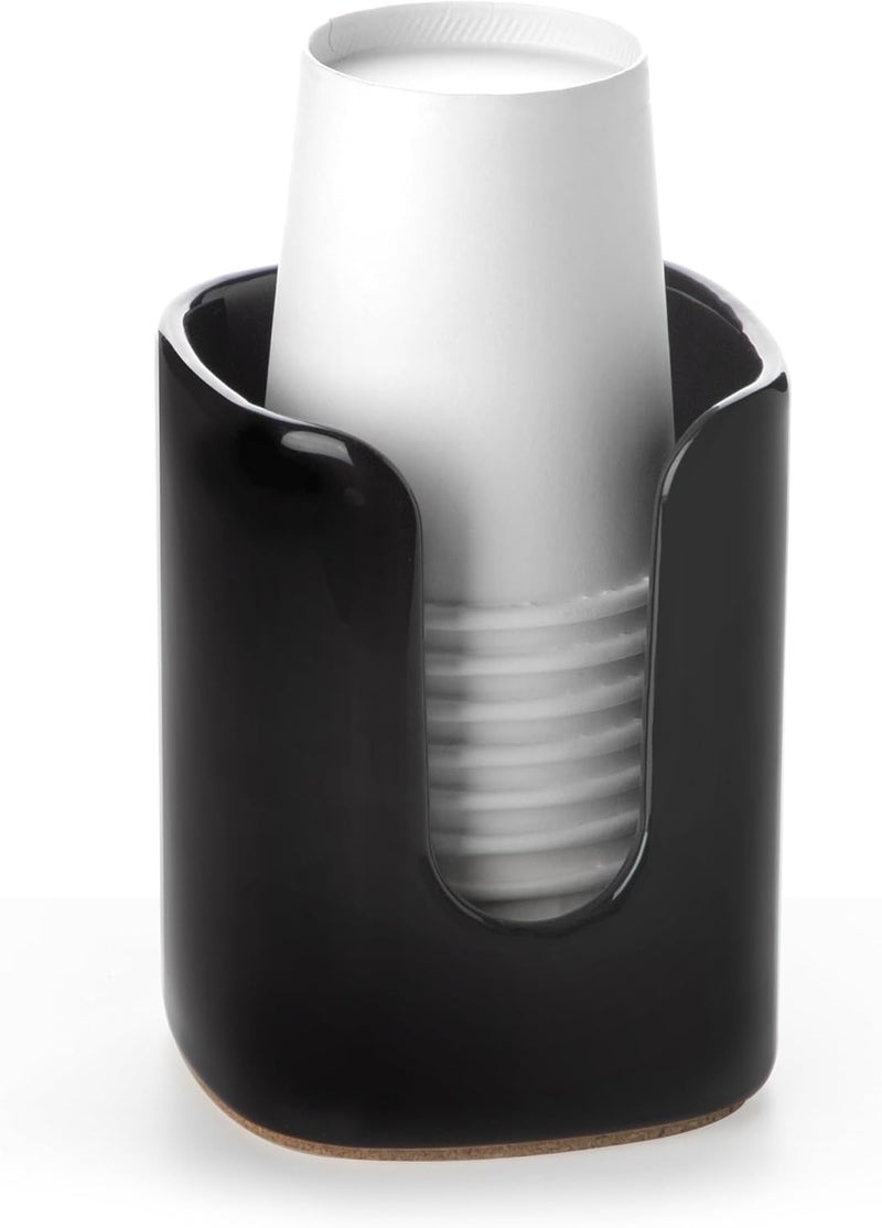 Viosuniu 5 oz Square Ceramic Bathroom Cup Dispenser for Kids and Pregnancy - Disposable Paper Cup Holder for Mouthwash Cups on Bathroom Vanity Countertop (Black-1, 1 Pack) - Image 1